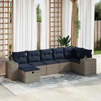 7-delige Loungeset met kussens poly rattan grijs