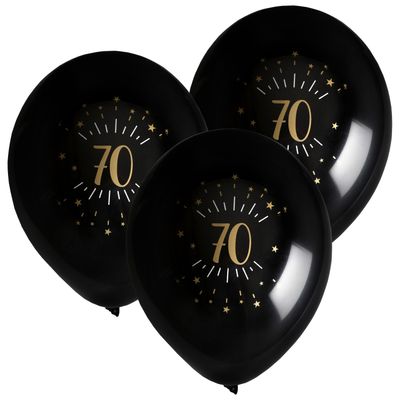 Verjaardag leeftijd ballonnen 70 jaar - 24x - zwart/goud - 23 cm - Feestartikelen/versieringen Verjaardag leeftijd ballonnen 70 jaar - 24x - zwart/goud - 23 cm - Feestartikelen/versieringen