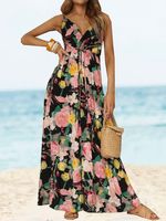 Loose Floral Vacation V Neck Dress With No