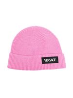 Versace Kids bonnet en maille nervurée à patch logo - Rose