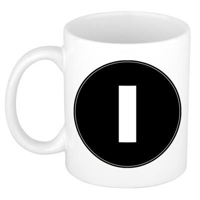 Koffie mok met de letter I - beker - zwart - eerste letter van een voornaam - wit - 300 ml Koffie mok met de letter I - beker - zwart - eerste letter van een voornaam - wit - 300 ml