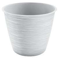 Plantenpot/bloempot Paintstripe - kunststof - wit - D30 x H25 cm - binnen/buiten