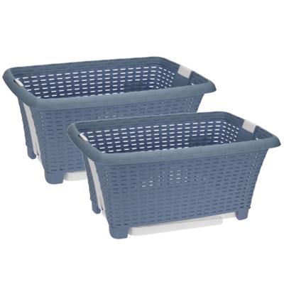 Bathroom solutions wasmand op poten - 2x stuks - blauw - 38 liter - 39 x 59 x 29 cm - Wasgoedmanden