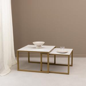 Salontafelset 'Lisa' 65 en 50cm, kleur goud / wit marmer
