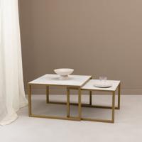 Salontafelset 'Lisa' 65 en 50cm, kleur goud / wit marmer