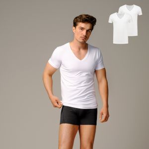 Bamigo Williams Slim Fit T-shirts Diepe V-Hals Wit (2-pack)