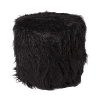 Poef fluffy - zwart - 38x42x42 cm