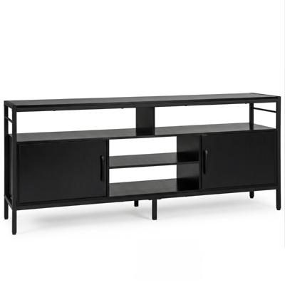 TV-Kast voor TV's van 65 Inch Lowboard met 2 Kasten en 4 Open Planken TV-Tafel met Verhoogde Metalen Poten TV-Kast voor de Woonkamer-Zwart