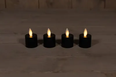 Anna&apos;s Collection LED theelicht oplaadbaar flame effect uitbreidingsset 5cm zwart 4 stuks