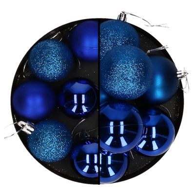 Kerstballen 28x stuks blauw 5 en 6 cm kunststof