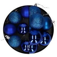 Kerstballen 28x stuks blauw 5 en 6 cm kunststof
