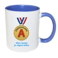 Zwemdiploma A Medaille Mok met Tekst (blauw) Zwemdiploma A Medaille Mok met Tekst (blauw)