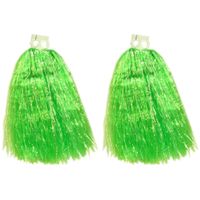 6x Stuks cheerball/pompom groen met ringgreep 33 cm