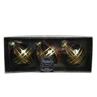 6x stuks luxe glazen kerstballen brass gedecoreerd groen 8 cm - thumbnail