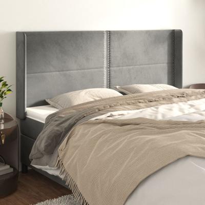 Hoofdbord met randen 183x16x118/128 cm fluweel lichtgrijs
