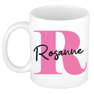 Naam mok Rosanne - roze - wit - keramiek - 300 ml - verjaardag/cadeau beker