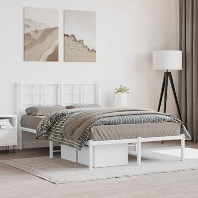 Bedframe met hoofdbord metaal wit 120x200 cm