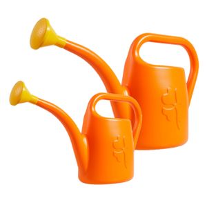 Combi-set kunststof bloemen/planten gieters met broeskop/sproeikop oranje 1.8 en 4,5 liter