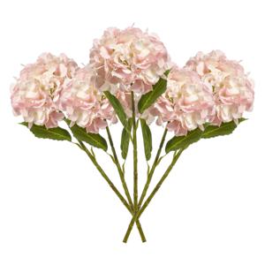 Kunstbloem Hortensia tak - 5x - 52 cm - licht roze - Real Touch - hydrangea - kunst zijdebloemen