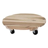 Plantenpot trolley - acacia hout - lichtbruin - rond - 25 x 25 cm - max 50 kilo