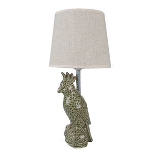 Clayre & Eef Tafellamp Papegaai Ø 18x36 cm Beige Groen Keramiek Rond Bureaulamp Beige Bureaulamp