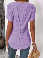 Women's Short Sleeve Blouse Summer Plain Buttoned Notched Neck Petal Sleeve Daily Going Out Simple Top - thumbnail
