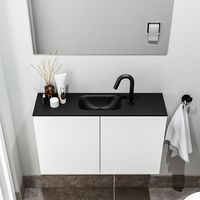 Zaro Polly toiletmeubel 80cm mat wit met zwarte wastafel met kraangat - thumbnail