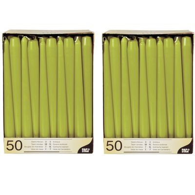 100x stuks dinerkaarsen olijf groen 25 cm