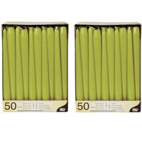 100x stuks dinerkaarsen olijf groen 25 cm