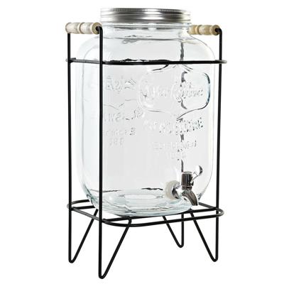 Drank dispenser/limonadetap - 8 liter - glas - in houder met metalen kraantje