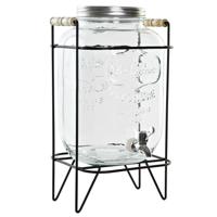 Drank dispenser/limonadetap - 8 liter - glas - in houder met metalen kraantje