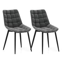 Set van 2 Eetkamerstoelen Keukenstoelen met Gevoerde Rugleuningen en Zittingen Zitting van Fluweel Metalen Poten Gestoffeerde Stoelen