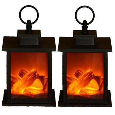Sfeerhaard lantaarn - 2x stuks - zwart - led verlichting - L12 x B12 x H18,5 cm - open haard sfeerve