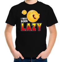 Funny emoticon t-shirt I was born lazy zwart voor kids