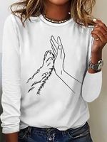 Women's Lover Dog Hand Simple Crew Neck Cotton-Blend Regular Fit Long Sleeve Top - thumbnail
