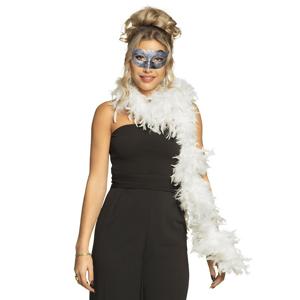 Carnaval gemaskerd bal verkleed set - Venetiaans gezicht masker zilver - Boa 80 gram in wit