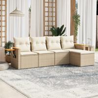 5-delige Loungeset met kussens poly rattan beige