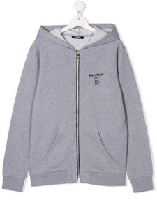 Balmain Kids sweat à capuche zippé à logo imprimé - Gris