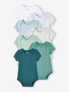 Set van 7 babyrompers met korte mouwen en US-opening set blauw