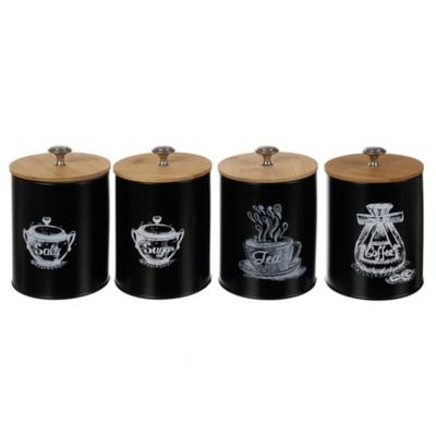 Ruhhy voorraadpotten - 4x stuks - 1,5 L - D11 x H17 cm - koolstofstaal/bamboe hout