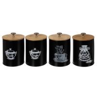 Ruhhy voorraadpotten - 4x stuks - 1,5 L - D11 x H17 cm - koolstofstaal/bamboe hout