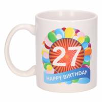 27 jaar Verjaardag koffiemok - cadeau beker - feestelijke ballonnen print - 300 ml - keramiek - wit