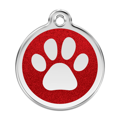 Paw Print Red glitter hondenpenning large/groot dia. 3,8 cm - Reddingo