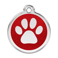 Paw Print Red glitter hondenpenning large/groot dia. 3,8 cm - Reddingo