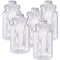 Zeller Voorraadpot - 6x - glas - rond - strepen - 1,2 L - 11 x 22 cm - bewaarpot