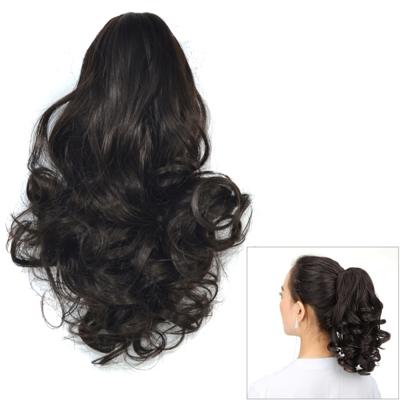 Natuurlijke korte krullend haar clip-on pear Blossom Roll paardestaart pruik (zwartbruin)