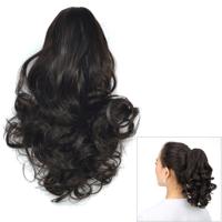 Natuurlijke korte krullend haar clip-on pear Blossom Roll paardestaart pruik (zwartbruin)