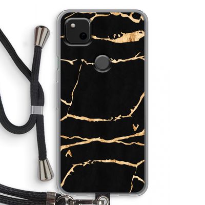 Gouden marmer: Pixel 4a Transparant Hoesje met koord