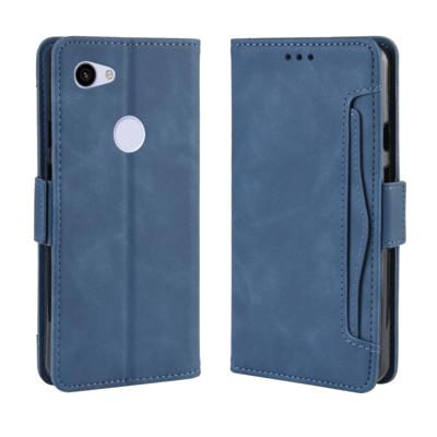 Portemonnee stijl huid gevoel kalf patroon lederen draagtas voor Google pixel 3a XL met aparte kaartsleuf (blauw)