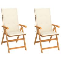 Tuinstoelen 2 st met crèmekleurige kussens massief teakhout